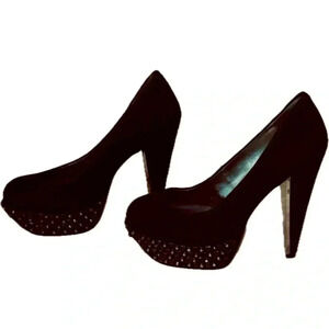 Sam Edelman black studded size 6 pumps heels suede chunky platforms